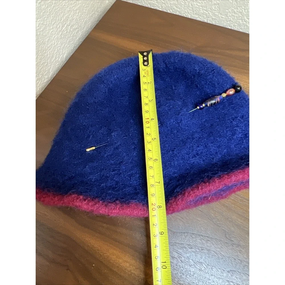VTG Blue Tweed Wool Cloche Hat Winter Felted Wool Hat Pink Trim With Hat Pin OS
